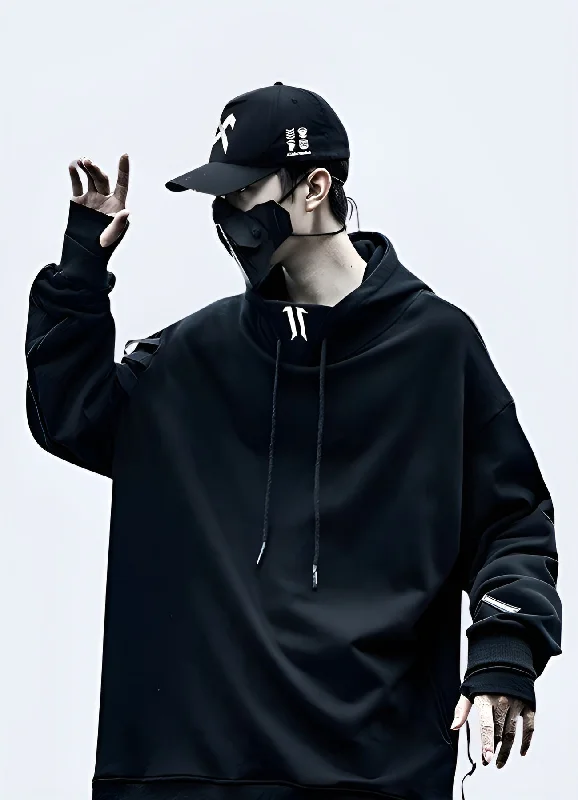 Black Techwear Hoodie Masculine Men's 