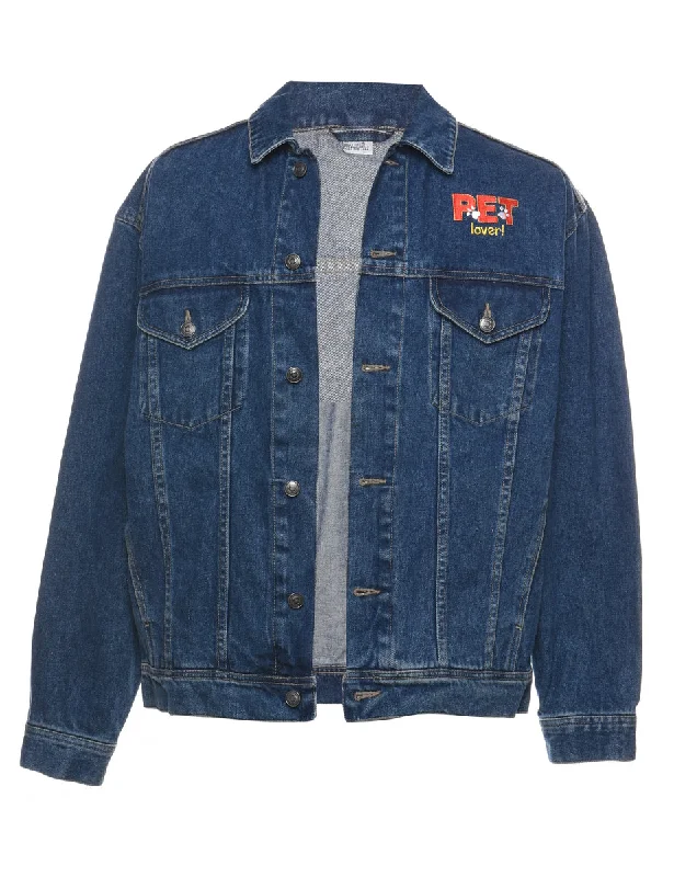 Dark Wash Embroidered Denim Jacket - S Practical Men's Quick