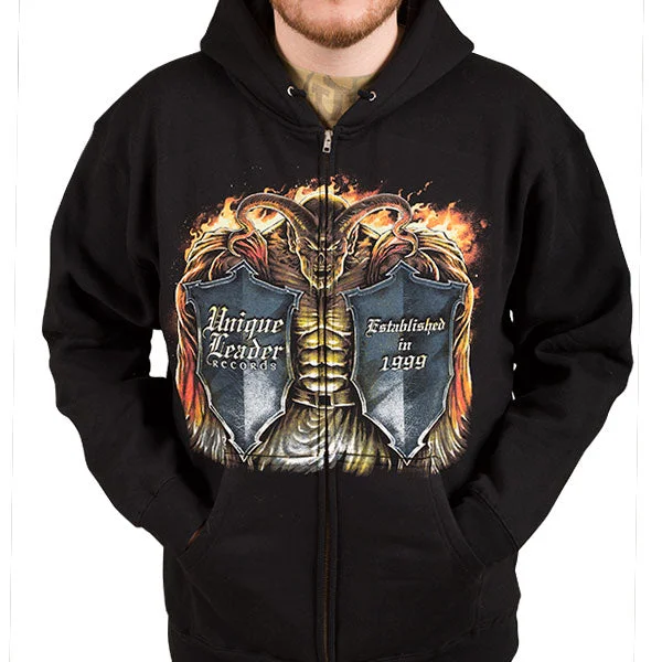 Unique Leader Records "Alrekr Shield" Zip Hoodie Minimalist Men's Casual 