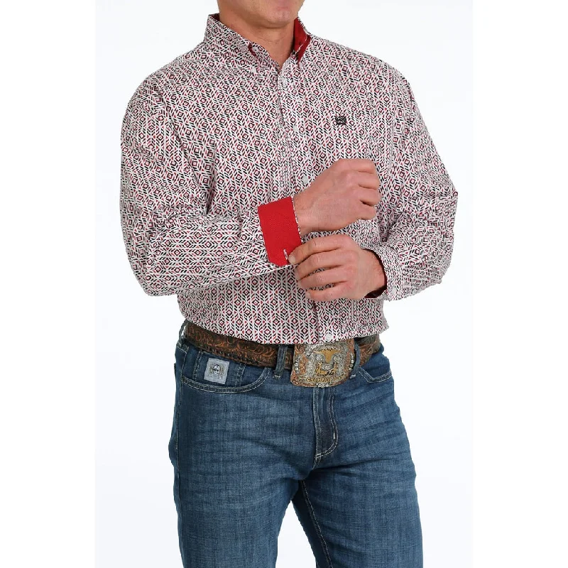 Cinch Men’s Red/White/Black Geo Print Shirt Elegant Men's Cashmere