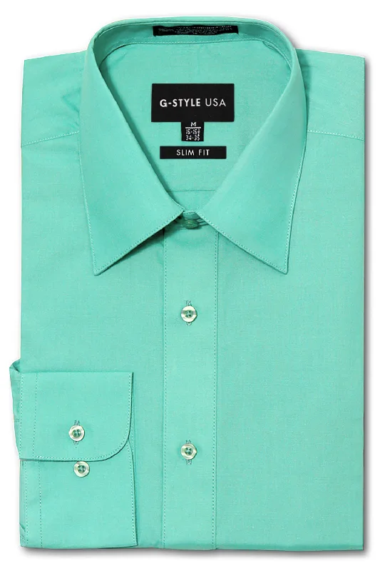 Men's Slim Fit Solid Color Dress Shirt (Aqua) Dynamic Men's Moto