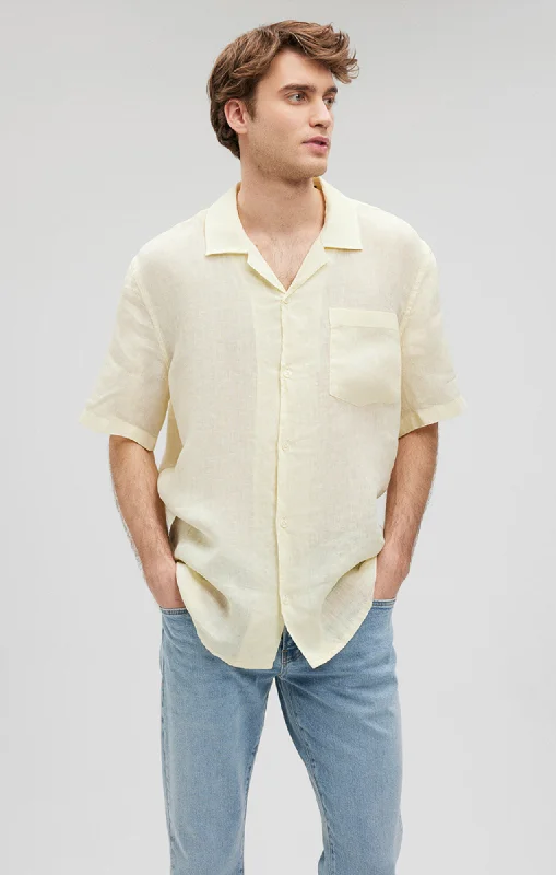 LINEN SHORT SLEEVE SHIRT IN TRANSPARENT YELLOW Modern Men's 