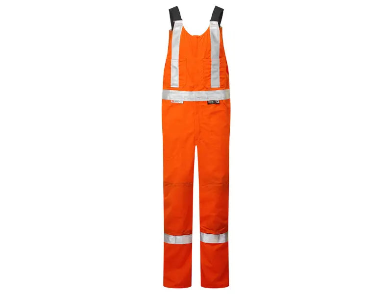 Portwest® Ultrasoft 9oz Two-way Zipper Reflective Tape FR Bib Pants - X Back - Orange - IUS422 Classic Men's Pin