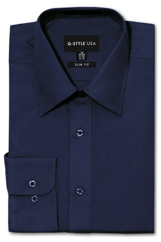 Men's Slim Fit Solid Color Dress Shirt (Navy) Luxurious Men's High