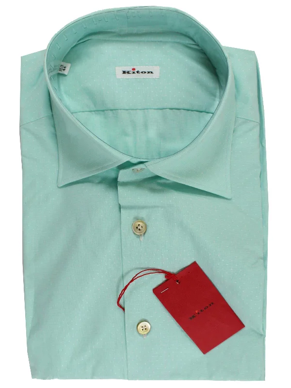 Kiton Short Sleeve Shirt Mint Green Pattern 44 - 17 1/2 REDUCED SALE Cool Men's Skate