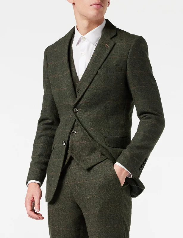 OLIVE GREEN TWEED CHECK JACKET Dynamic Men's Moto