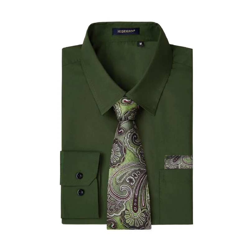 Men's Shirt with Tie Handkerchief Set - GREEN ARMY Classic Men's Pin