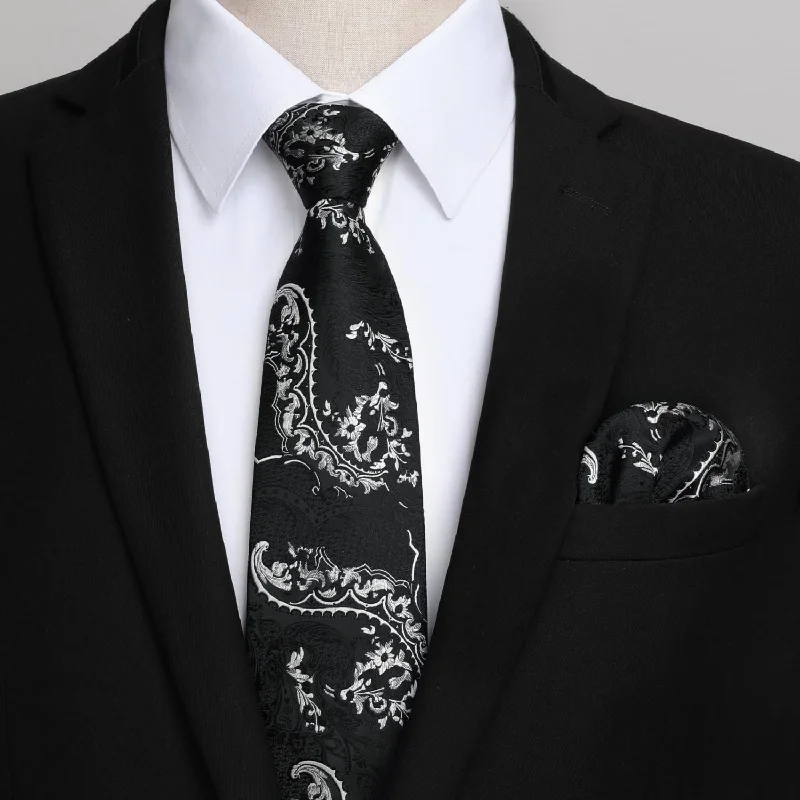 Men's Shirt with Tie Handkerchief Set - WHITE/PAISLEY Masculine Men's Thick