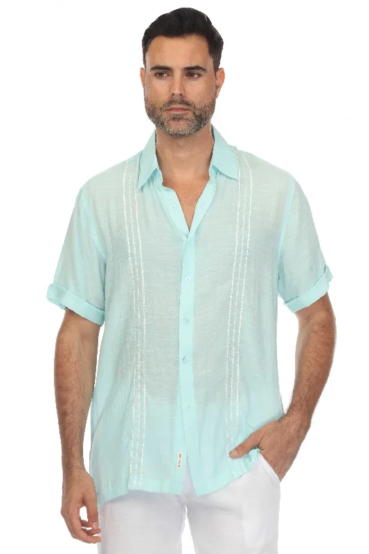 Men's Beach Button Down Shirt with Embroidered Contrast Trim Short Sleeve Cozy Men's Sherpa