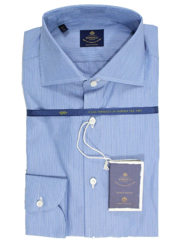 Luigi Borrelli Dress Shirt ROYAL COLLECTION - Blue White Stripes 38 - 15 1/2 SALE Laid