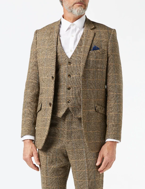 TWEED CHECK HERRINGBONE TAN JACKET Bohemian Men's Free