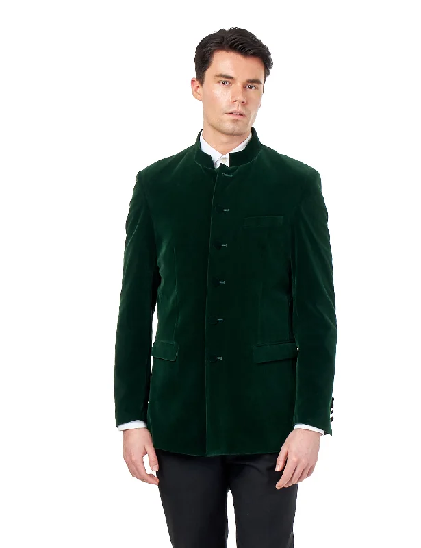 HARSHIL – GREEN VELVET SMOKING JACKET NEHRU COLLAR Monochromatic Office Style