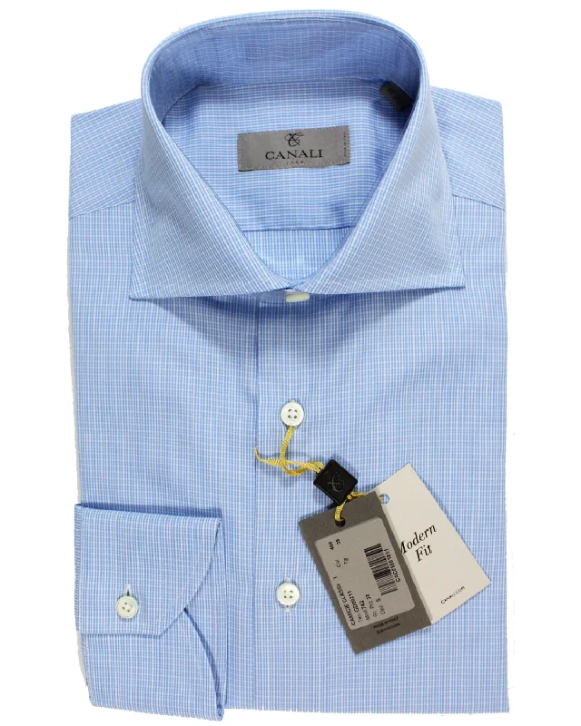 Canali Dress Shirt Blue White Check - Modern Fit 39 - 15 1/2 Business