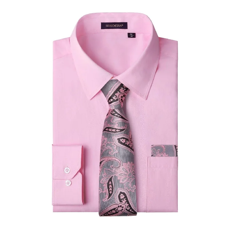 Men's Shirt with Tie Handkerchief Set - PINK/PINK TIE Laid