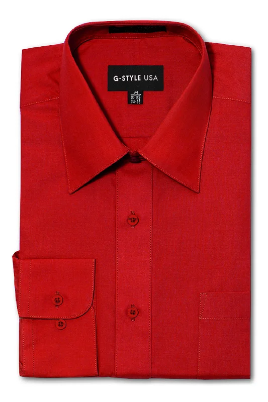 Men's Basic Solid Color Button Up Dress Shirt (Red) Edgy Men's Punk