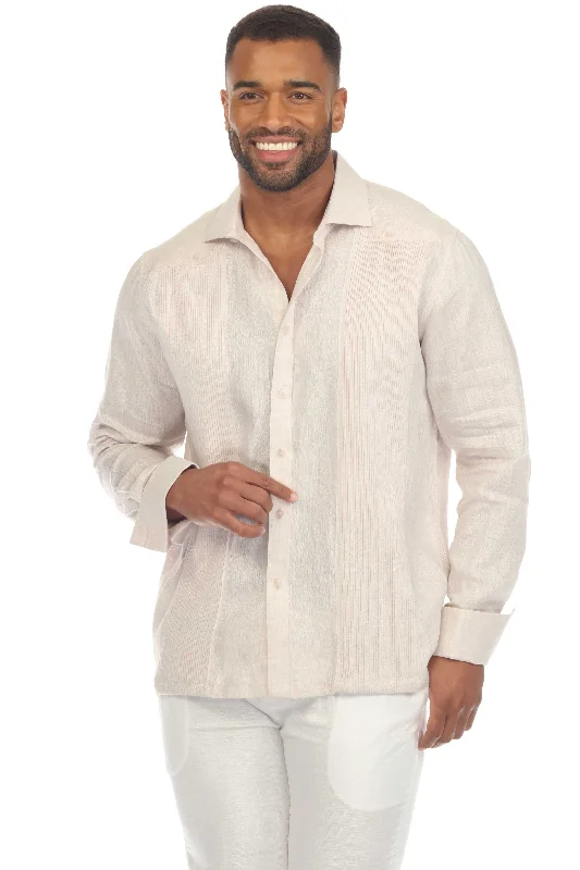 Mojito Men's 100% Linen Guayabera Chacabana Shirt with French Cuff Long Sleeve Practical Men's Multi