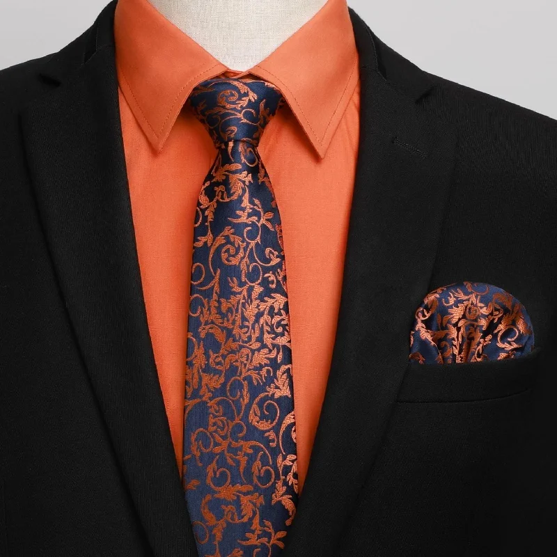 Men's Shirt with Tie Handkerchief Set - ORANGE/PAISLEY Sleek Men's Contemporary 