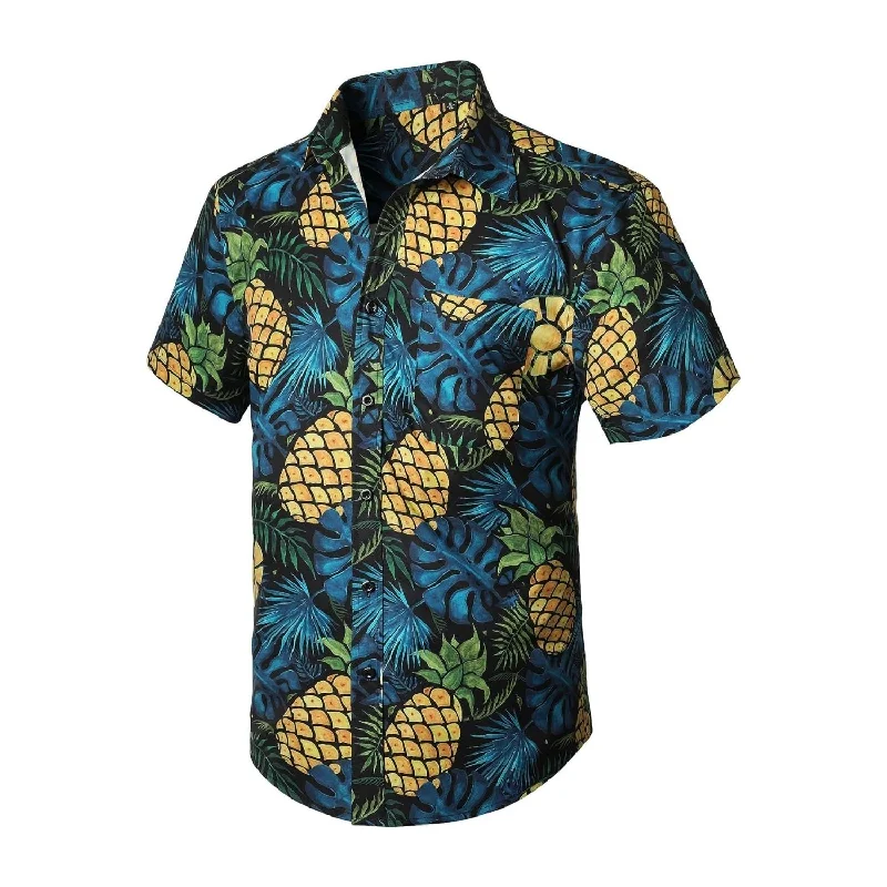 Funky Hawaiian Shirts with Pocket - A-BLUE/YELLOW Sleek Men's Metallic