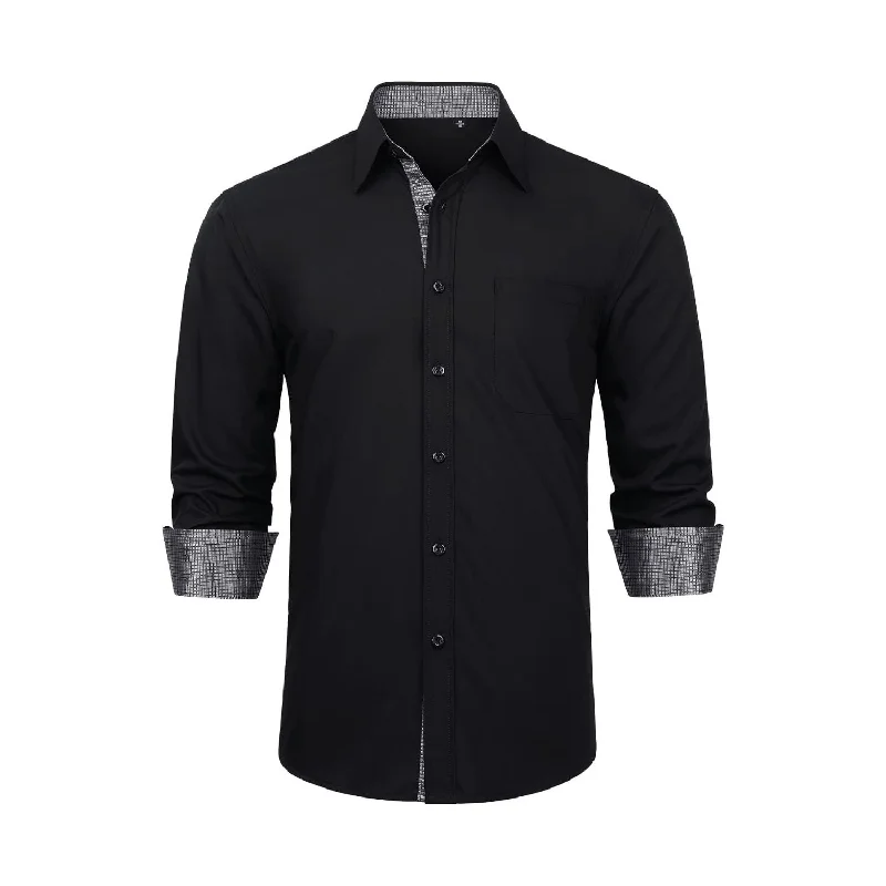 Men's Patchwork Dress Shirt with Pocket - A2-BLACK Unique Men's Patch