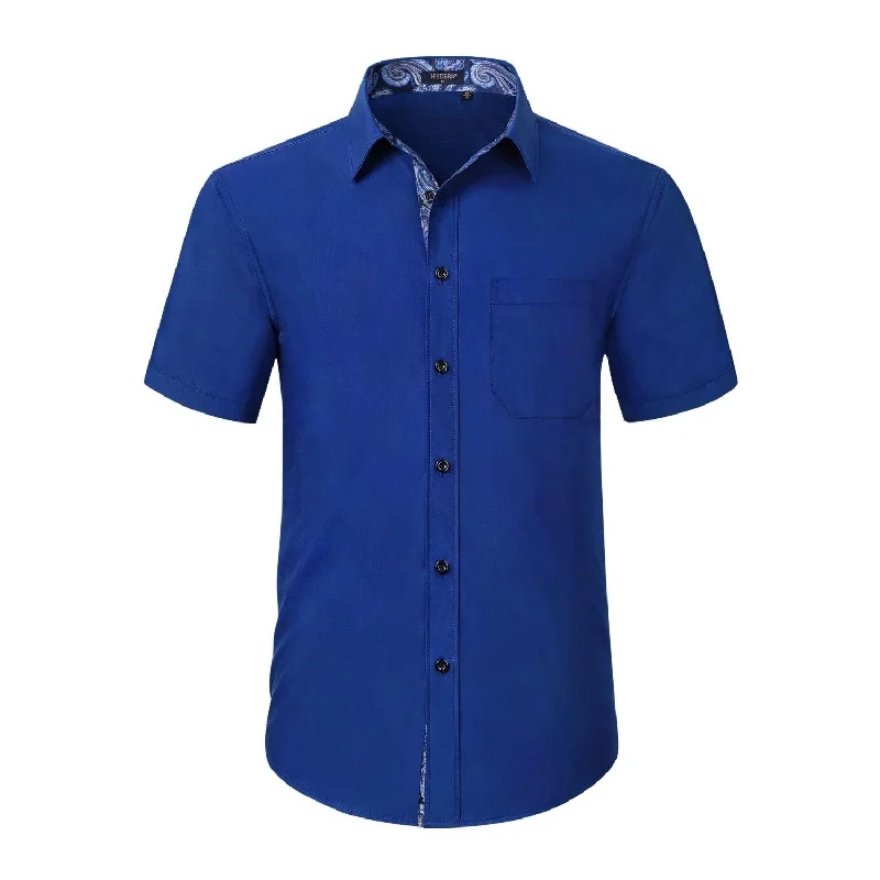 Men's Short Sleeve Shirt with Pocket - B1-ROYAL BLUE Modern Men's 