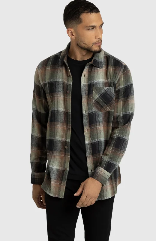 Dusty Olive Plaid Flannel Shirt Laid