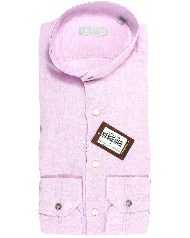 Stefano Ricci Linen Band Collar Shirt Pink 43 - 17 REDUCED SALE Practical Men's Multi