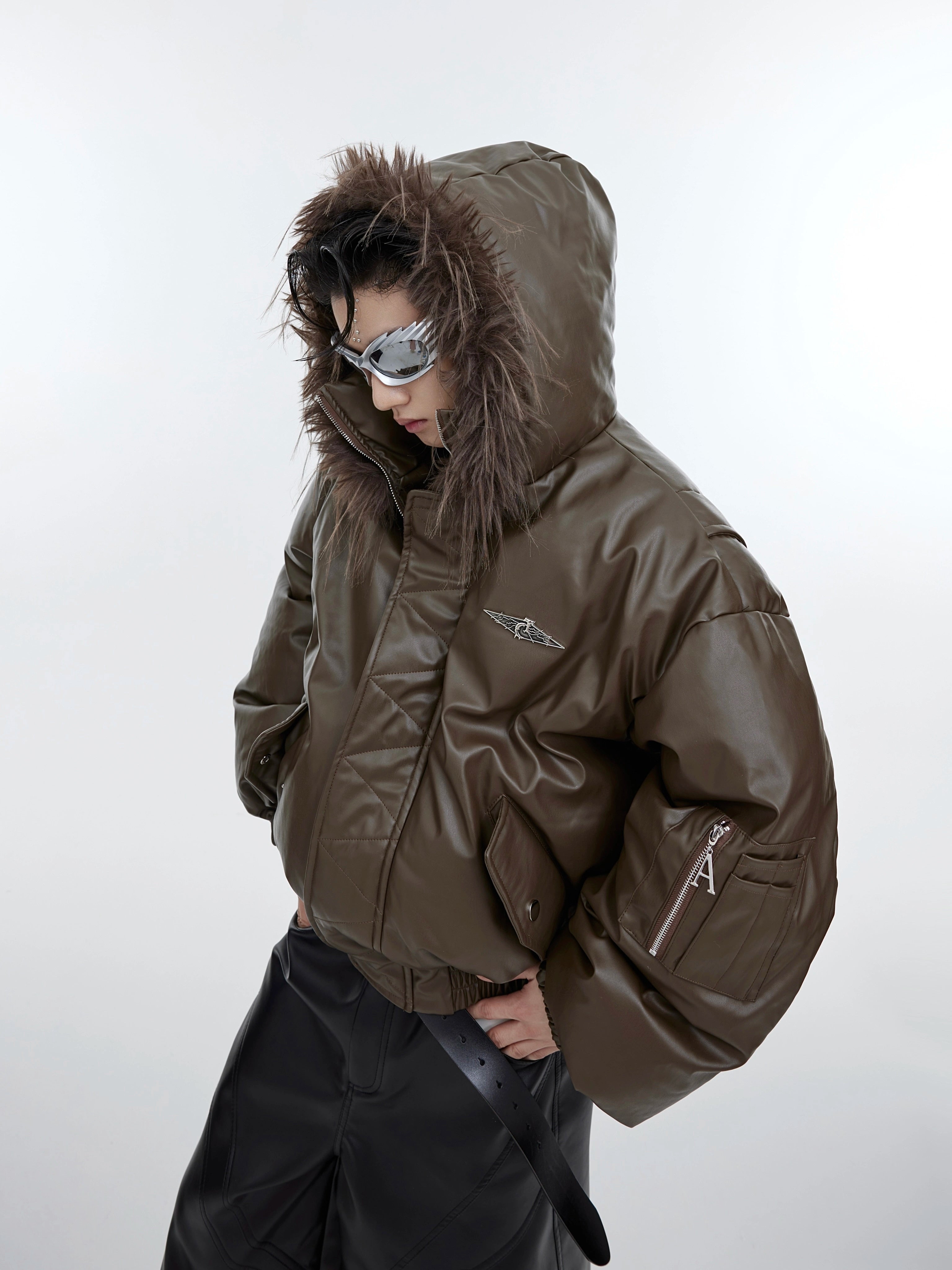 Hooded Insulated Jacket with Fur Collar Refined Men's European