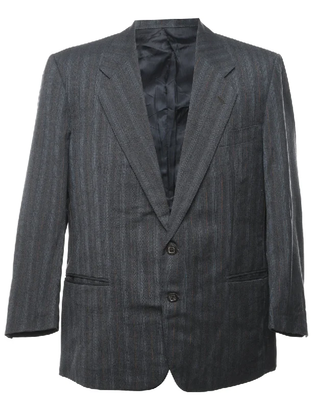 Striped Navy & Black Blazer - L Dapper Men's 1920S