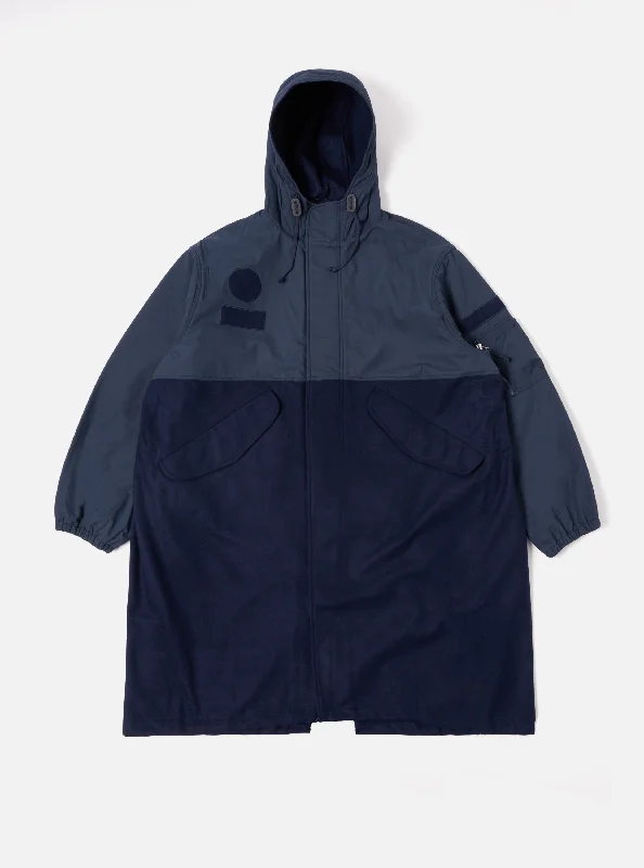 Universal Works Beach Parka II in Navy Melton/Recycled Polytech Dynamic Men's Glow