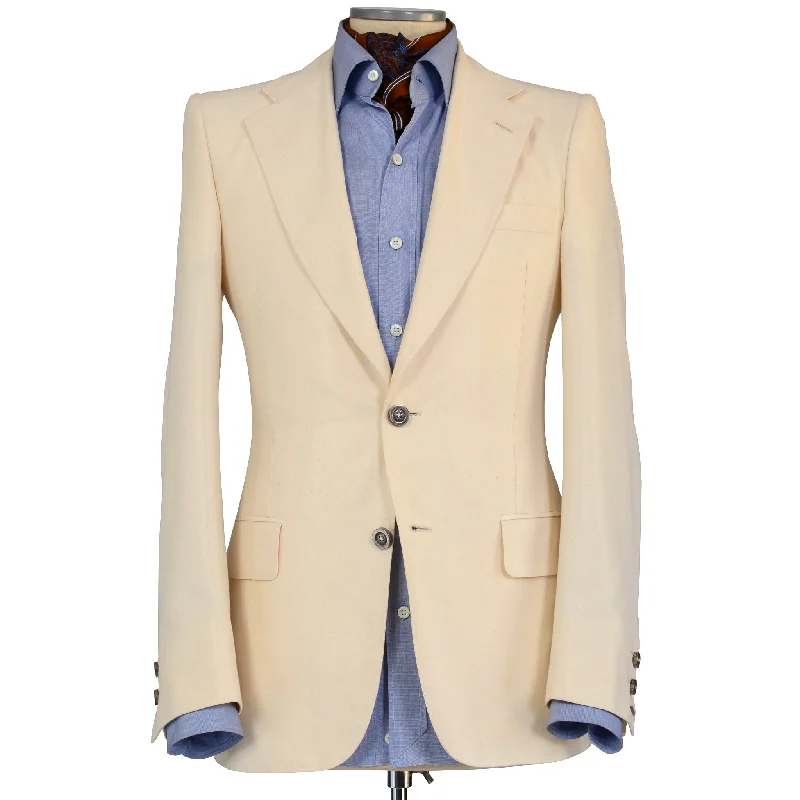 "Fire Relief" D'AVENZA Roma Handmade Cream Cotton Blend Blazer Jacket EU 44 NEW US 34 Classic Men's Pin