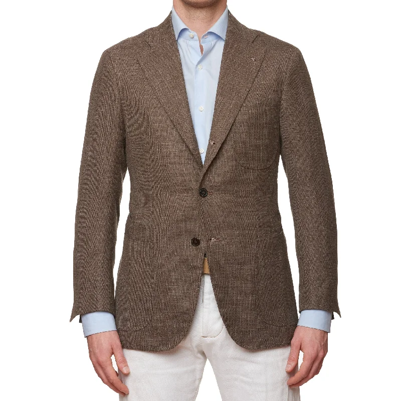 Sartoria CHIAIA Bespoke Handmade Brown Hopsack Wool-Silk-Linen Jacket 50 NEW US 40 Unique Men's Patch