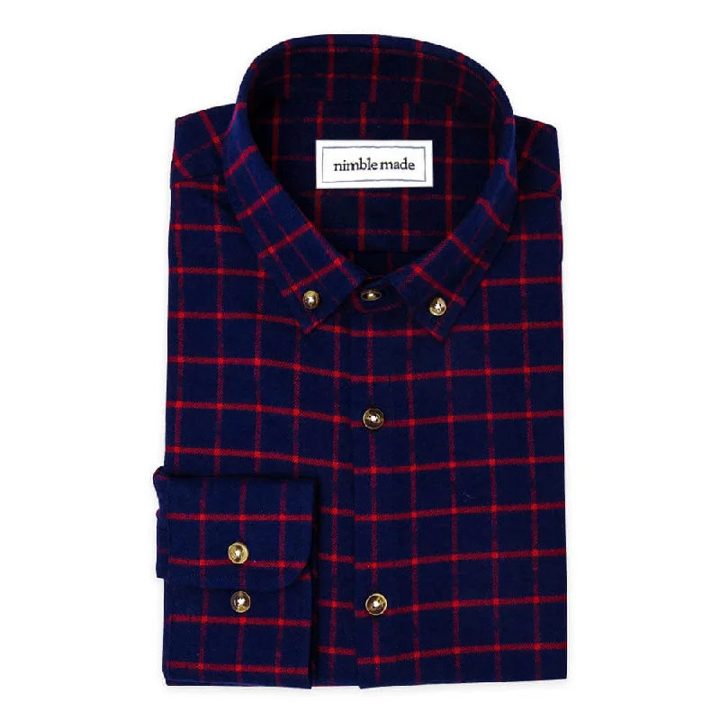 Dark Blue and Red Flannel Button Down Shirt | The Betta Dapper Men's Bow