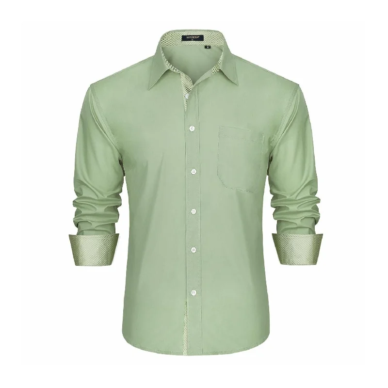 Men's Patchwork Dress Shirt with Pocket - SAGE GREEN Refined Men's Classic 