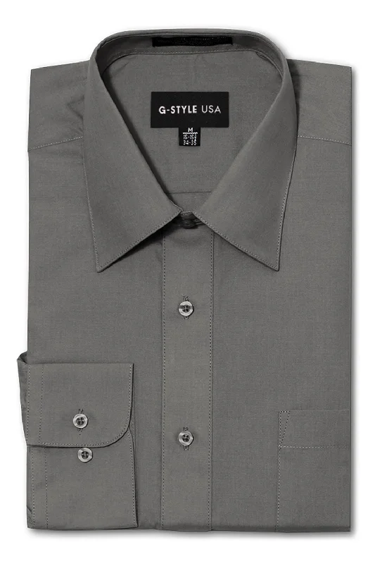 Men's Basic Solid Color Button Up Dress Shirt (Charcoal) Hip Men's Retro