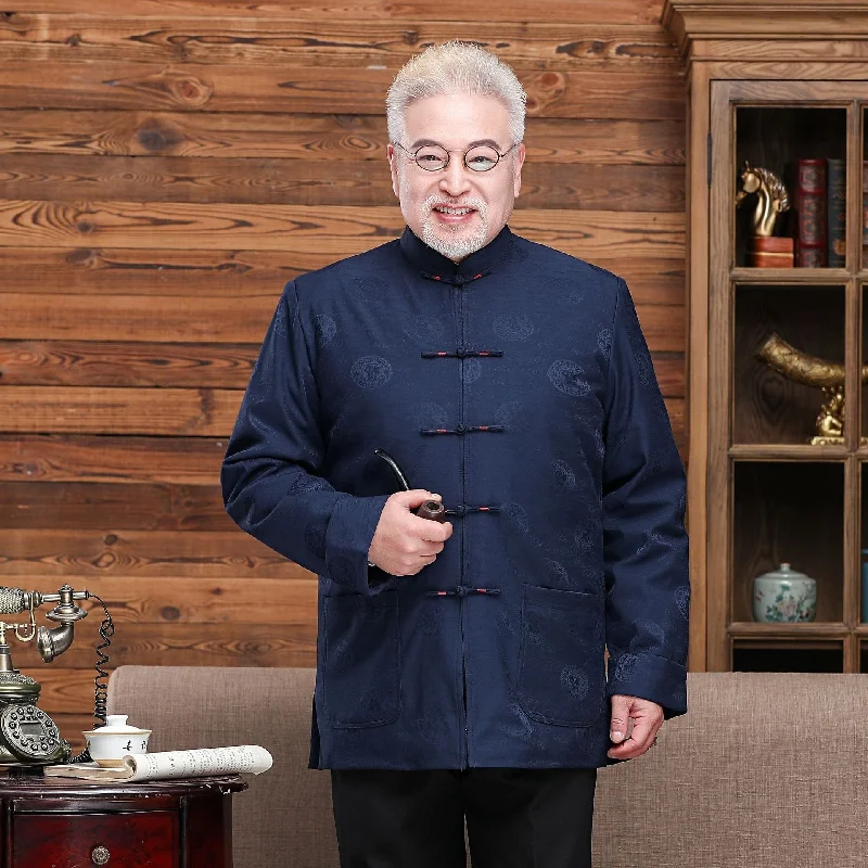 Mandarin Collar Auspicious Pattern Traditional Chinese Jacket Father Coat Tough Men's Military