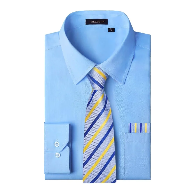 Men's Shirt with Tie Handkerchief Set - LIGHT BLUE/BLUE Monochromatic All