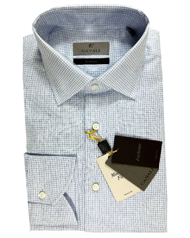 Canali Dress Shirt Exclusive White Blue Houndstooth - Modern Fit 39 - 15 1/2 SALE Vacation