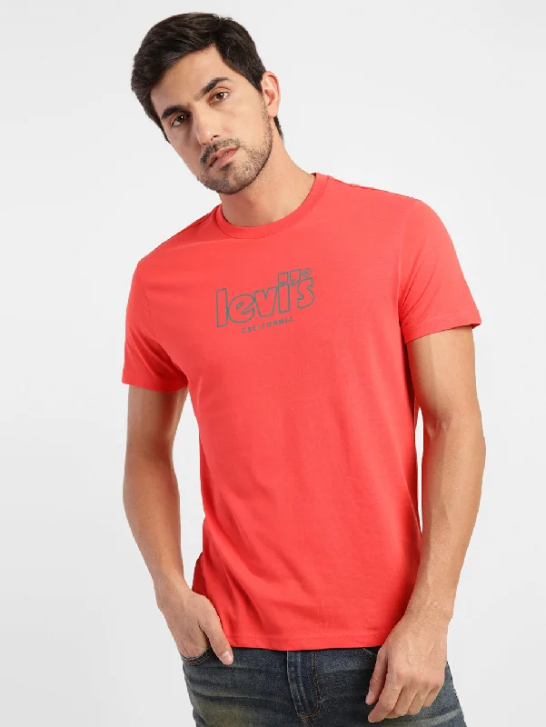 Men's Brand Logo Slim Fit T-shirt Red Streetwear Style