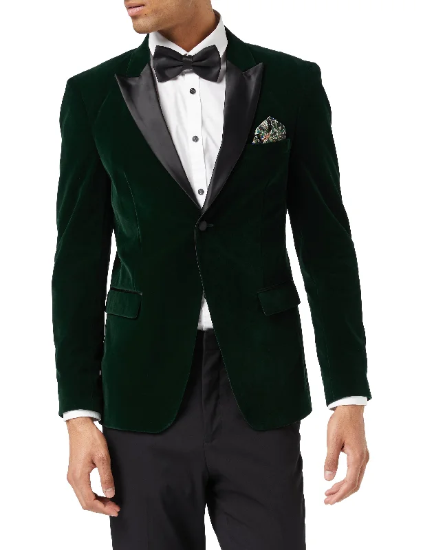 DINNER MAK - Green Soft Velvet Tuxedo Jacket Vintage Men's 1970S Disco