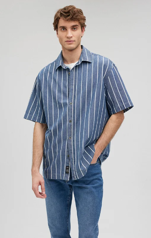 STRIPED BUTTON-UP SHIRT IN INDIGO Earthy Men's Sustainable 