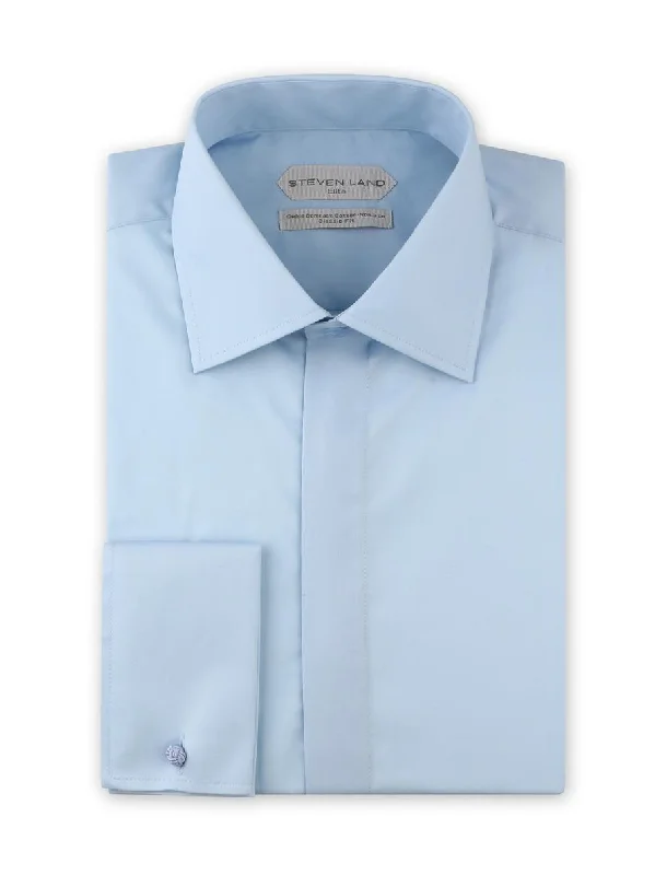 Dress Shirt Elite Collection | Easy Care | Button Cuff Non-Iron Shirt for Men | Blue Classic Men's Pin