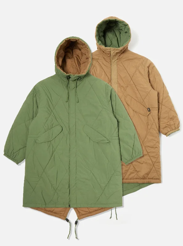 Universal Works Reversible Diamond Quilt Parka in Green Recycled Nylon Dynamic Men's High