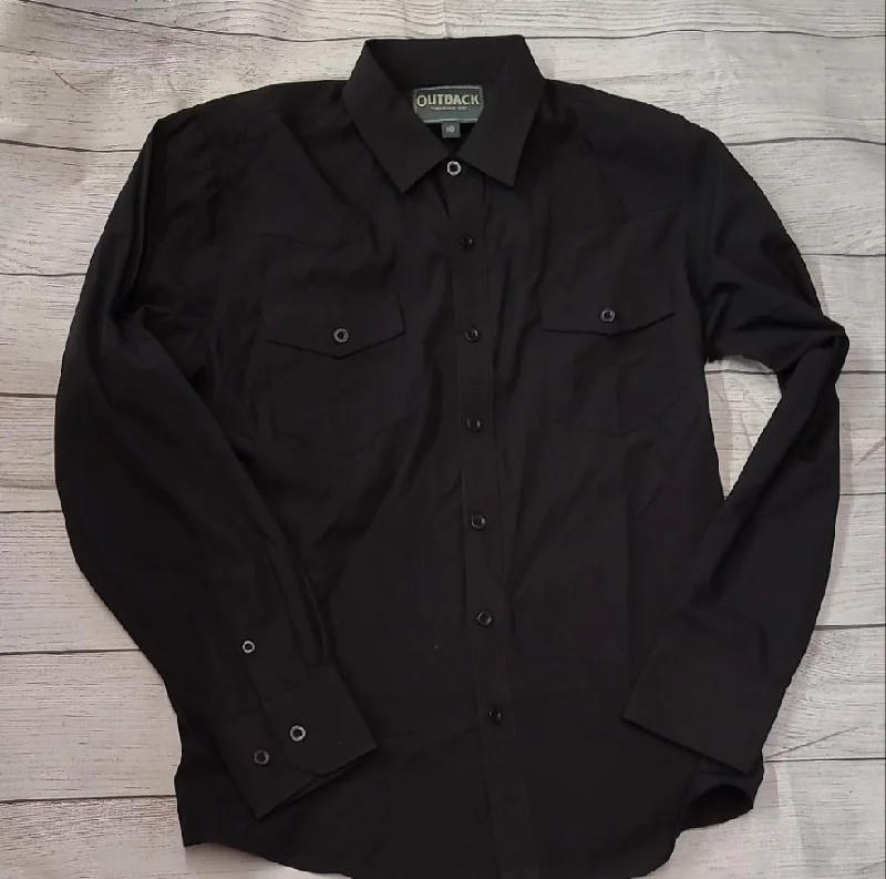 Outback Men’s Mesa Performance Shirt- Black Polished Men's Satin