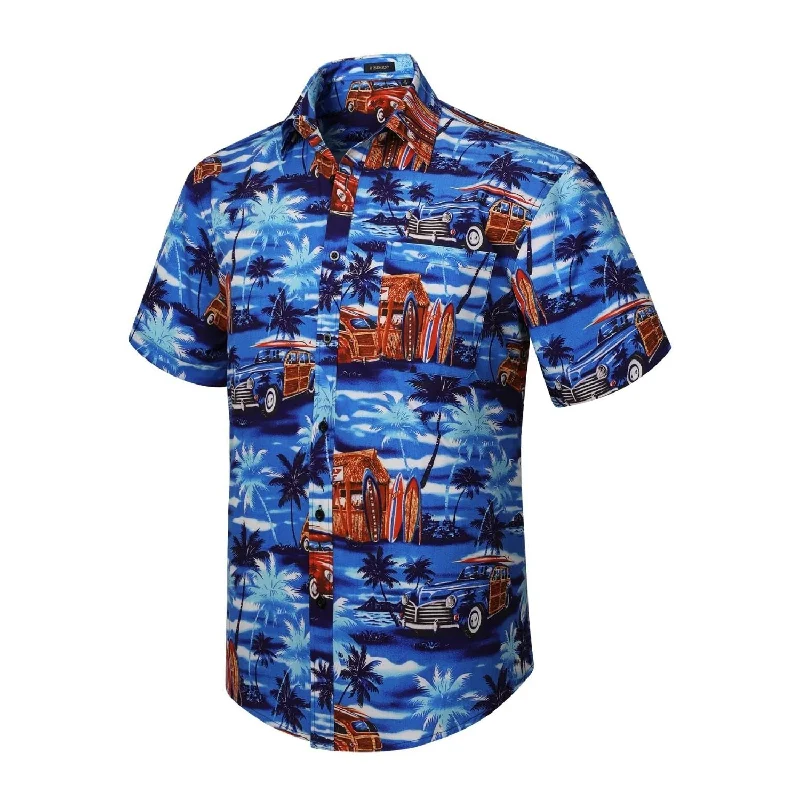 Funky Hawaiian Shirts with Pocket - 12-BLUE/BROWN Hip Men's Retro