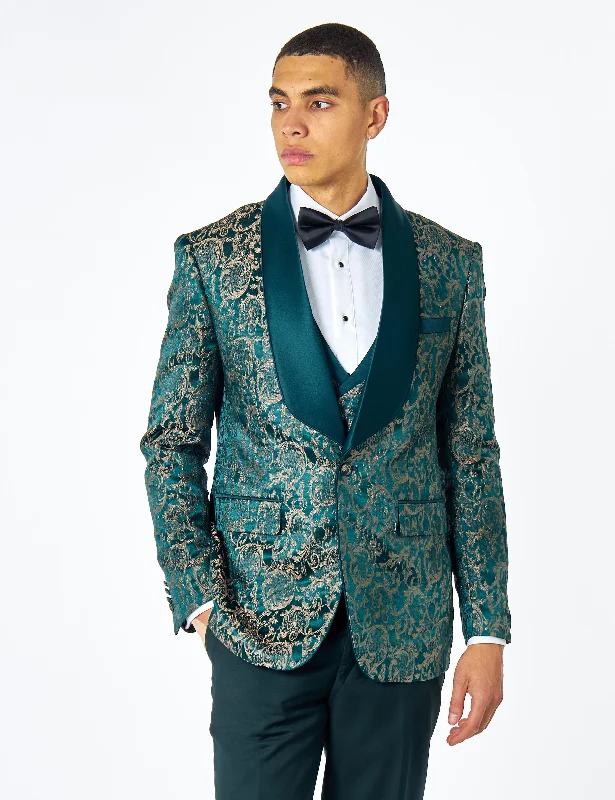 LOUIS – GREEN DINNER TUXEDO JACKET GOLD JACQUARD PRINT Sleek Men's Contemporary 