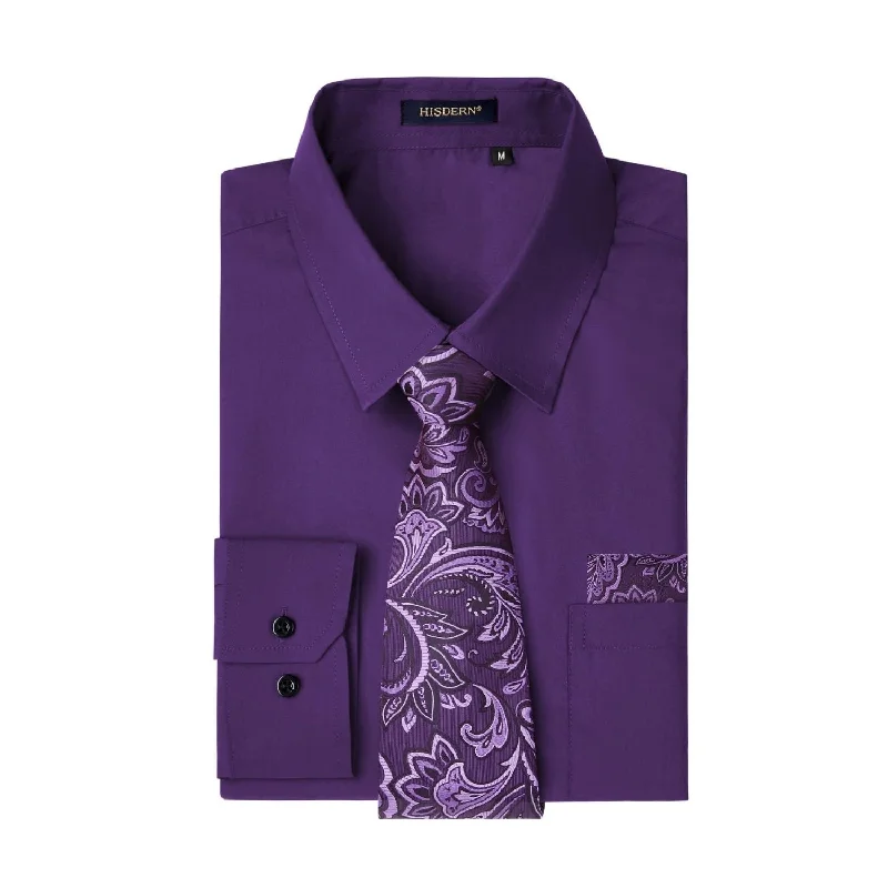 Men's Shirt with Tie Handkerchief Set - PURPLE Elegant Men's Cashmere