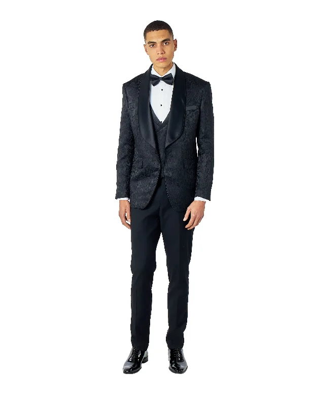 LOUIS – TUXEDO JACKET IN BLACK IN DAMASK PRINT Tough Men's Tactical