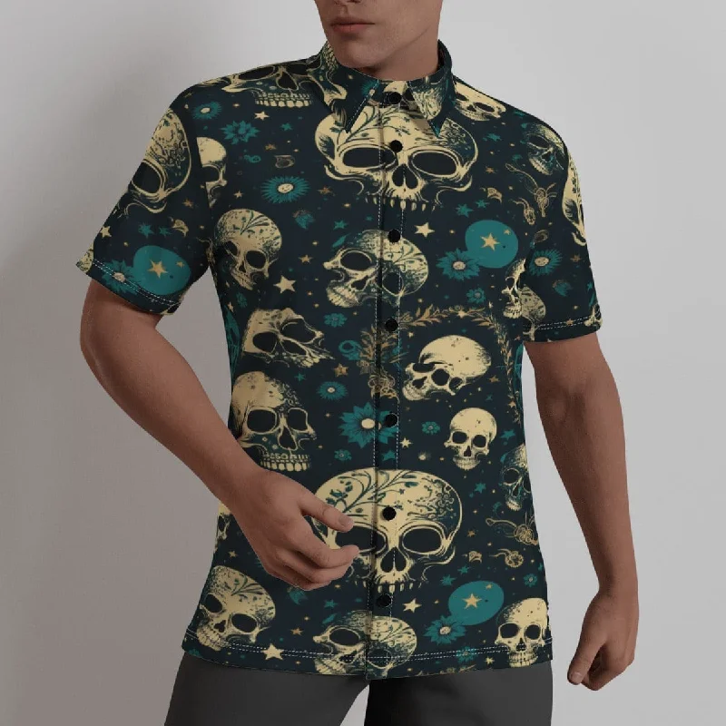 Men's Celestial Skulls Short Sleeve Dress Shirt Youthful Men's Anime