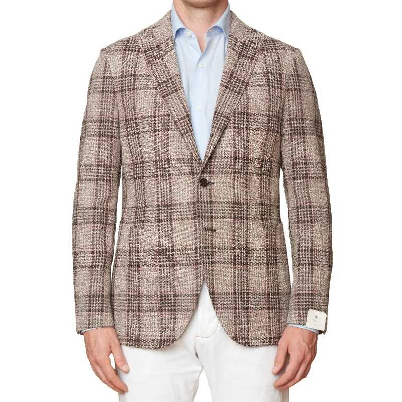 LUIGI BORRELLI "PROCIDA-I" Beige Plaid Cotton-Linen-Silk Jacket EU 52 NEW US 42 Hip Men's Urban