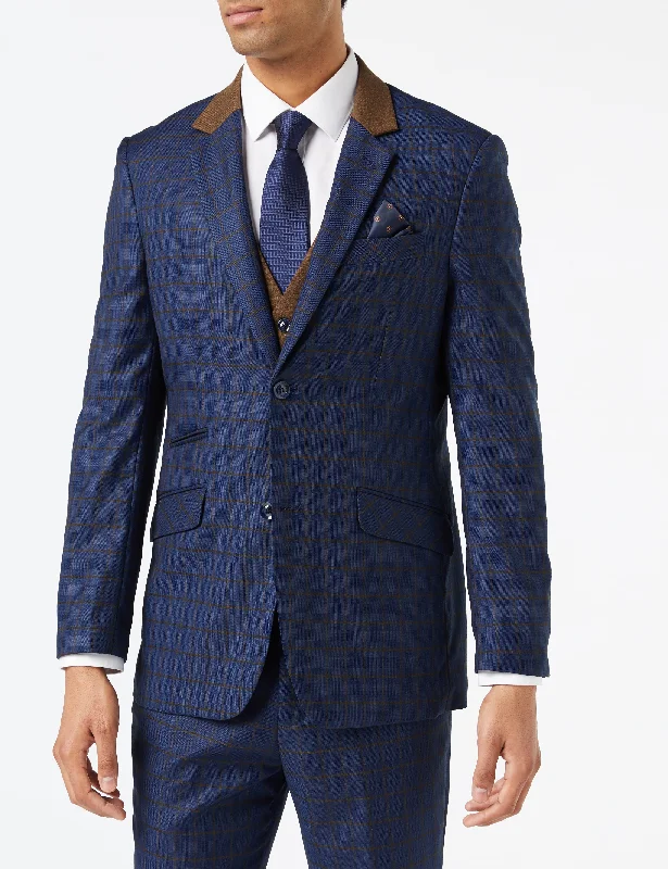 FALCO BLUE GRID CHECK JACKET AND WAISTCOAT Traditional Men's Country